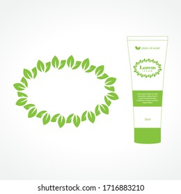 green leaves frame, vector label and packaging mock up 