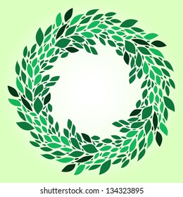 Green leaves fresh spring wreath background, vector