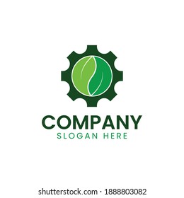 Hojas verdes con engranajes. Plantilla de diseño del logotipo del vector. Resumen de conceptos para los temas de ecología, energía, tecnología e industria amigables con el medio ambiente.