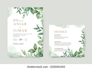 green leaves geometric frame set for wedding invitation template