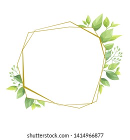 Green leaves geometric frame template. Vector illustration. 