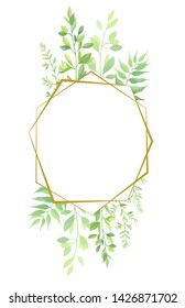 Green leaves geometric frame template. Vector illustration.
