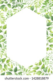 Green leaves geometric frame template. Foliage border. Vector illustration.