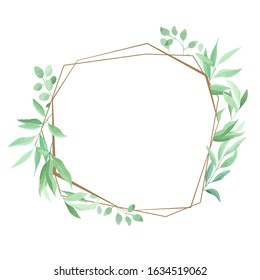 Green leaves geometric frame template. Foliage border. Vector illustration.