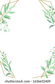 Green leaves geometric frame template. Foliage border. Vector illustration.