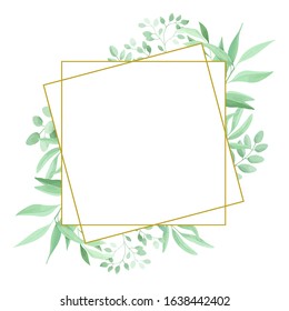 Green leaves geometric frame template. Foliage border. Vector illustration.