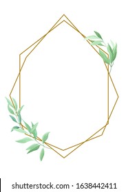 Green leaves geometric frame template. Foliage border. Vector illustration.