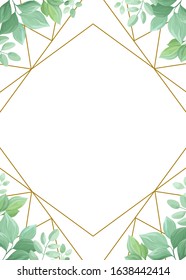 Green leaves geometric frame template. Foliage border. Vector illustration.