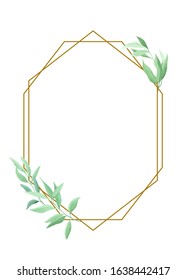 Green leaves geometric frame template. Foliage border. Vector illustration.