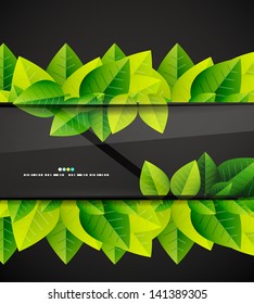 Hojas verdes y fondo vectorial de vidrio