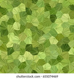 Green leaves gradient mosaic texture background. Seamless pattern. Abstract ornament of radial striped distorted hexagons vector illustration