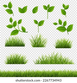 Green Leaves And Grass Border Isolated White Background With Gradient Mesh, Vector Illustration