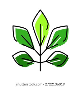 Las hojas verdes que crecen de un tallo central están formando un icono estilizado de la planta, que representa la naturaleza, la ecología, el crecimiento y los conceptos ambientales con líneas limpias y un color vibrante