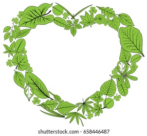 green leaves heart frame, vector, illustration