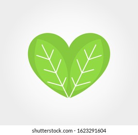 Green leaves heart icon. Vector illustration.