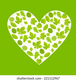 Green leaves heart symbol vector background ecology concept
