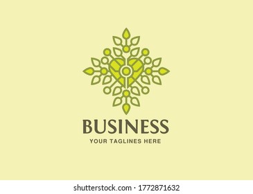 Green leaves and heart Technology logo design concept,