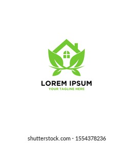 Green leaves home logo. Vector logo design template