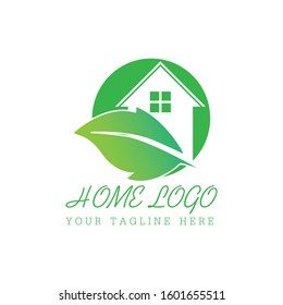 Green leaves home logo. Vector logo design template