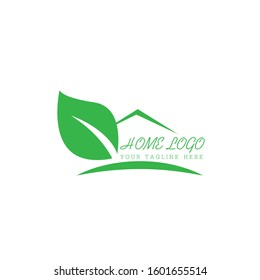 Green leaves home logo. Vector logo design template