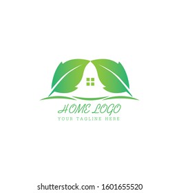 Green leaves home logo. Vector logo design template