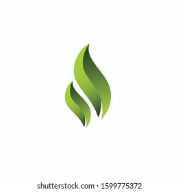 Green leaves icon. Abstract fire logo, icon design template element