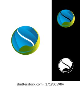 Green leaves icon. Abstract sphere logo, volume icon design template element