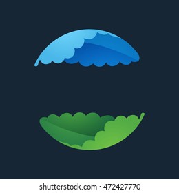 Green leaves icon. Ecology sphere logo. Vector elements for ecology banner, presentation, web page, card, labels or posters.