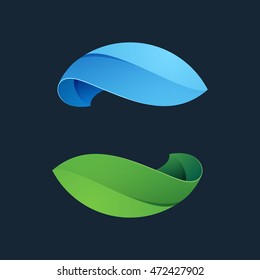 Green leaves icon. Ecology sphere logo. Vector elements for ecology banner, presentation, web page, card, labels or posters.