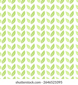 Green leaves icon, herb seamless pattern on white background, simple graphic pictogram illustration, eco friendly organic concept, flat label element for logo, vegan, save energy and self care