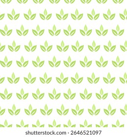 Green leaves icon, herb seamless pattern on white background, simple graphic pictogram illustration, eco friendly organic concept, flat label element for logo, vegan, save energy and self care