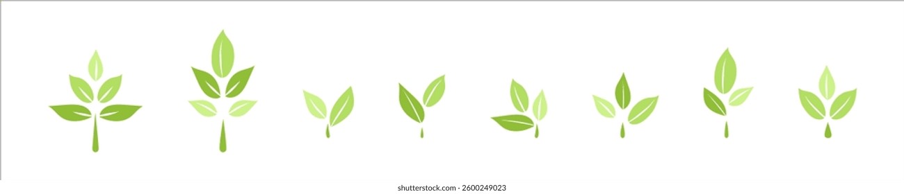 Green leaves icon herb set, simple graphic pictogram illustration, eco friendly organic concept clip art, flat label element for logo, vegan, save energy and self care
