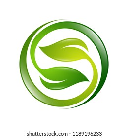 Green leaves icon. illustration ecology sphere logo Vector