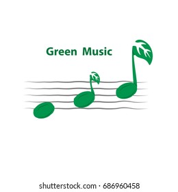Green leaves icon with Musical note vector logo design template.Vector illustration
