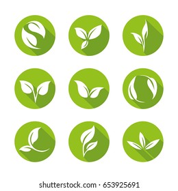 Juego de iconos de hojas verdes - Estilo de diseño plano