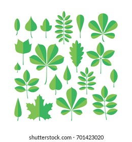 Green Leaves icon set isolated on white background. Flat style. Art vector illustration. 