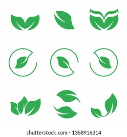 Green leaves icon set Vector. Ecology and Nature symbol