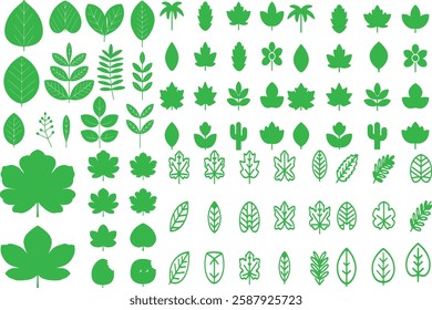 Green leaves icon set of vector