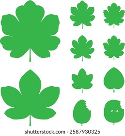 Green leaves icon set of vector on a white background