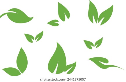 Grüne Blätter-Symbolsatz und weißer Hintergrund 