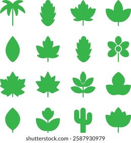 Green leaves  icons set of vector illustration