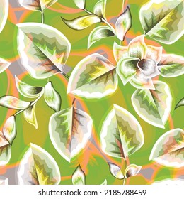 green leaves illustration seamless pattern with tropical plants and foliage on abstract background. nature wallpaper. tropical background. floral pattern. flowers background. interior decor. summer