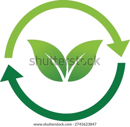 Green leaves inside circular arrows indicating recycling and nature recycling symbol eco friendly