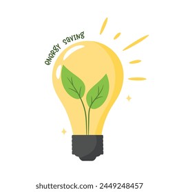 green leaves inside light bulb with energy saving typography illustration vector