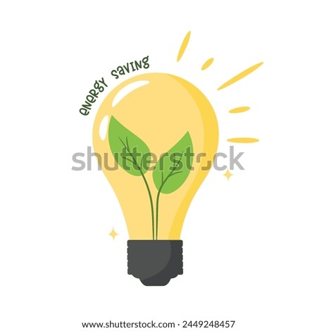 green leaves inside light bulb with energy saving typography illustration vector