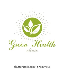 Green leaves isolated on white background. Living in harmony with nature concept, green health idea vector logo.