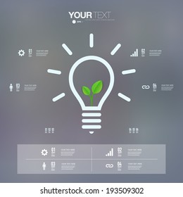 Green leaves in light bulb icon design  can be used for workflow layout, chart, number options, presentation, web design.  Eps 10 stock vector illustration 