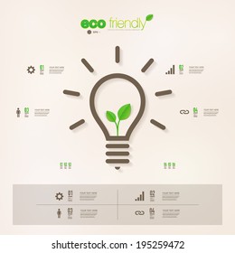 Green leaves in light bulb icon design  can be used for workflow layout, chart, number options, presentation, web design.  Eps 10 stock vector illustration 