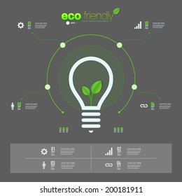 Green leaves in light bulb icon design can be used for workflow layout, chart, number options, presentation, web design. Eps 10 stock vector illustration