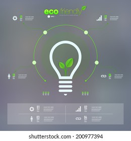 Green leaves in light bulb icon design can be used for workflow layout, chart, number options, presentation, web design. Eps 10 stock vector illustration